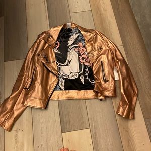 Sleeping Beauty jacket in pink metallic vegan leather, brand new with tags
